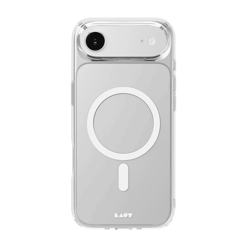 Rear view of the fully transparent Laut CRYSTAL FLURO crystal case for iPhone Air showing the natural device color at Tradeline.