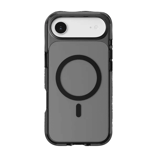 Front view of the dark tinted Laut CRYSTAL MATTER X case for iPhone Air in Black Crystal colorway from Tradeline.