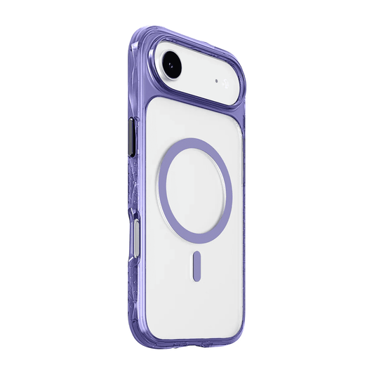 Side profile view highlighting the reinforced bumper edges of the Laut CRYSTAL MATTER X iPhone Air Purple Crystal case from Tradeline Egypt.