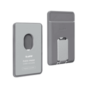 Front and back view of the versatile LAUT FLEXI PROP MagSafe compatible wallet card holder in Grey available at Tradeline.