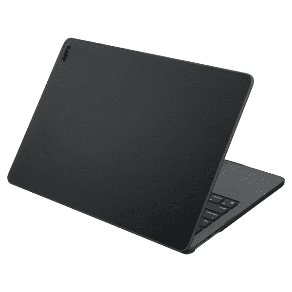 Quarterly open view showcasing the slim LAUT HUEX bumper case for MacBook Pro 14-inch 2023/2021 in Frost Black at Tradeline.