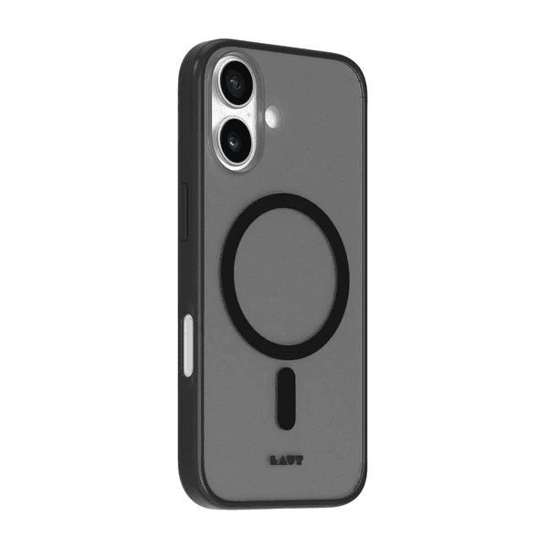 Side view showcasing the responsive button covers and slim profile of the Laut HUEX PROTECT iPhone 17 Black case from Tradeline Egypt.