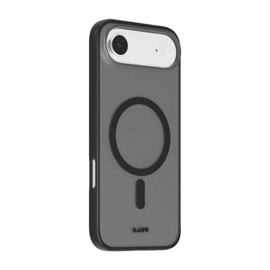 Side profile detailing tactile button coverage of the Laut HUEX PROTECT case for iPhone Air Black at Tradeline.