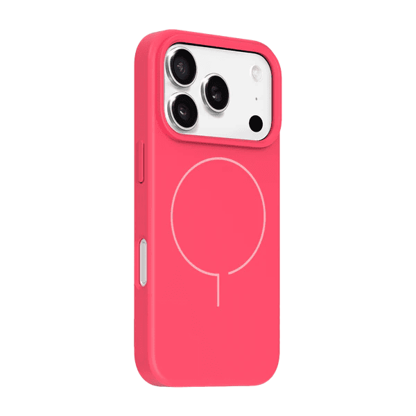 Side profile view highlighting the sleek button covers of the Laut HUEX SLIM case for iPhone 17 Pro Max Paradise Coral from Tradeline.