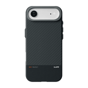 Rear view of the premium Laut KEV PROTECT Dupont Aramid Fiber case for iPhone Air in Black showing the textured weave finish at Tradeline.