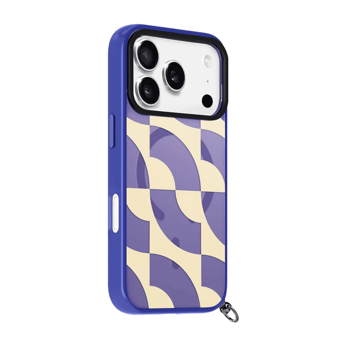 Back side view showcasing the reinforced camera lens guard on the Laut KEYKO POP case for iPhone 17 Pro Max Indigo Tide at Tradeline.
