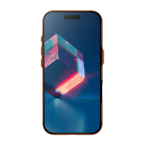 Front view displaying the protective screen bezels of the Laut LUXEDGE case for iPhone 17 Luxe Brown from Tradeline Egypt.