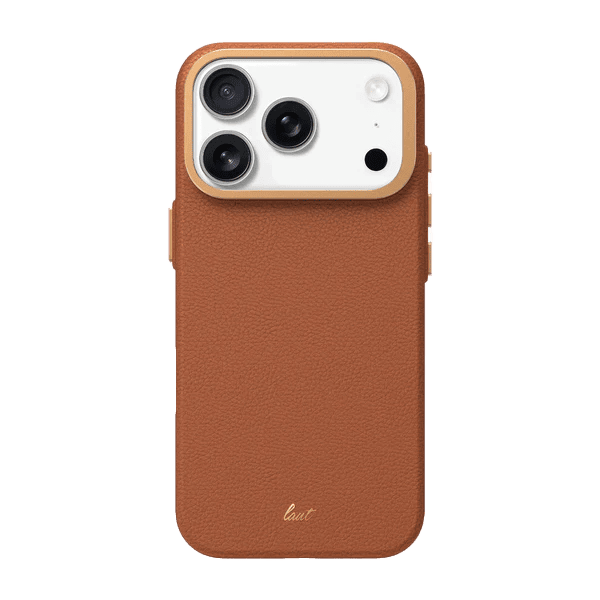 Rear view of the sophisticated Laut LUXEDGE executive case for iPhone 17 Pro in Luxe Brown color option from Tradeline.