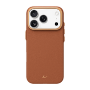 Rear view highlighting the heavy-duty back plate panel of the Laut LUXEDGE case for iPhone 17 Pro Max Luxe Brown at Tradeline.