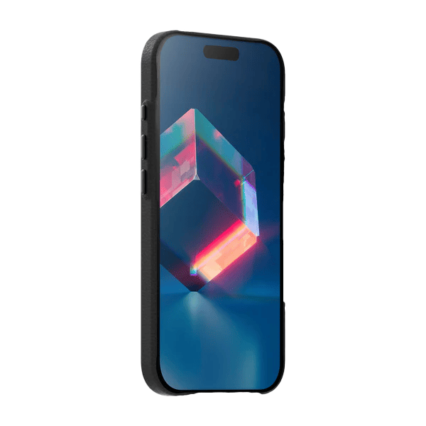 Front side view highlighting the tactical control overlays of the Laut LUXEDGE protective case for iPhone 17 Slate Black from Tradeline.