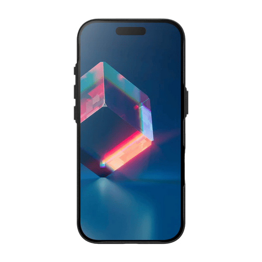 Front view demonstrating the exact rim fit and clear display access of the Laut LUXEDGE case for iPhone 17 Slate Black from Tradeline Egypt.