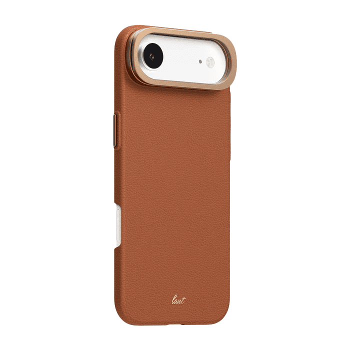 Back side view showcasing the sleek corner bumper lines and premium design of the Laut LUXEDGE iPhone Air Luxe Brown case from Tradeline Egypt.