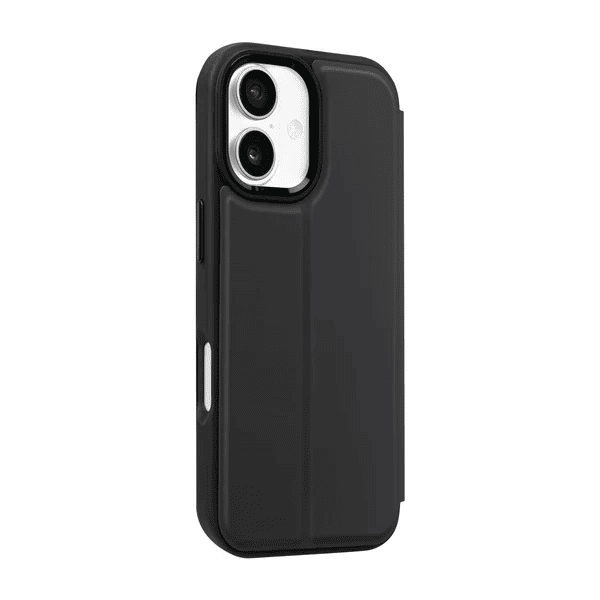 Back side view displaying the precise alignment and form factor of the Laut MagFolio case for iPhone 17 Black from Tradeline Egypt.
