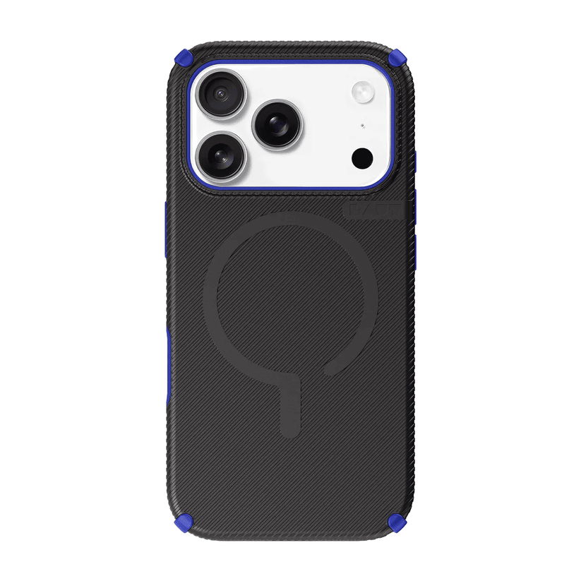 Rear view of the stylish Laut SHIELD FLUX protective armor case for iPhone 17 Pro in Midnight Blue available at Tradeline.