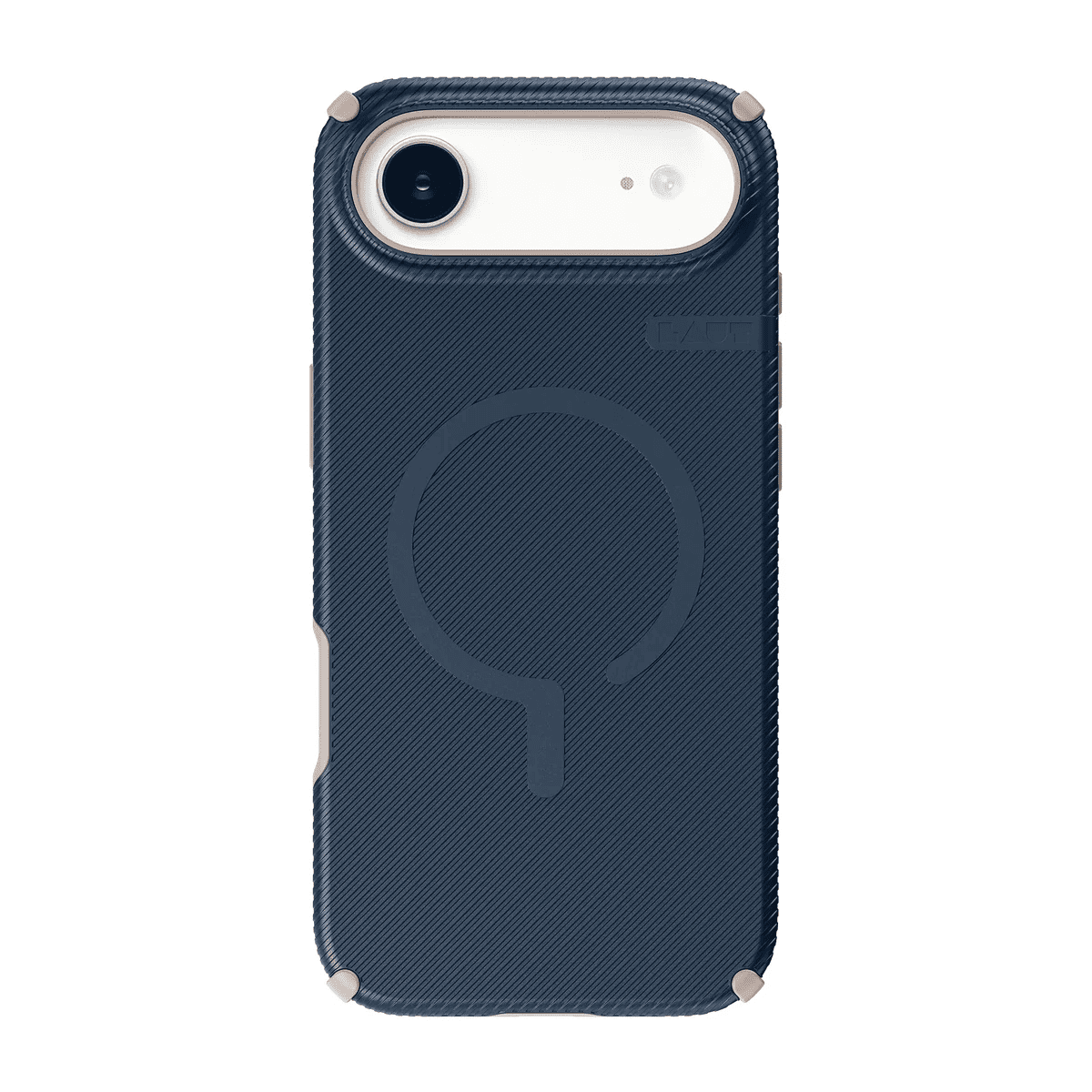 Rear view of the premium Laut SHIELD FLUX shockproof case for iPhone Air in Deep Navy finish at Tradeline.