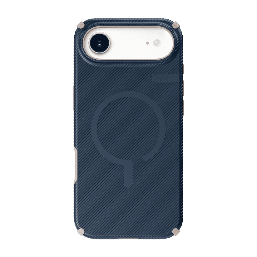 Rear view of the premium Laut SHIELD FLUX shockproof case for iPhone Air in Deep Navy finish at Tradeline.