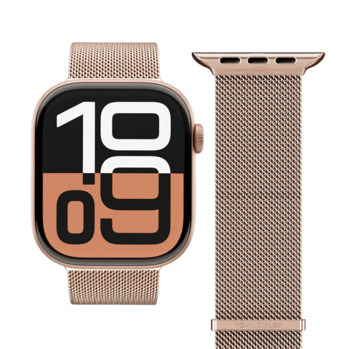 سوار فونماهلين ميلانيز لوب 2 لساعة أبل مقاس 44 / 45 / 46 / 49 ملم — ذهبي وردي (Vonmahlen Milanese Loop 2 for Apple Watch 44 | 45 | 46 | 49mm - Rose Gold)
